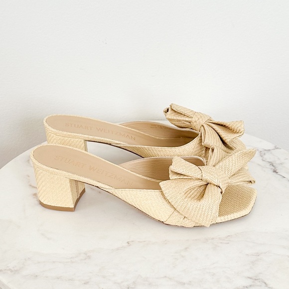 Stuart Weitzman NEW Loveknot 50 Block Slide Sandals Wheat Raffia Size 11 - Picture 11 of 12
